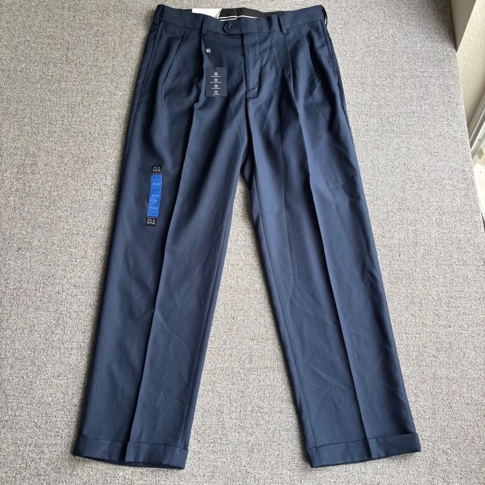 Jos. A. Bank Casual Pant Mens 34x30 Traveler Traditional Fit Navy Blue Pleated